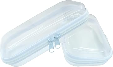 2pcs Clear Hard Shell Zipper Cases - Plastic Double Zippered Storage Pouches for Travel, Makeup, Snacks & Cables Organization (Small)