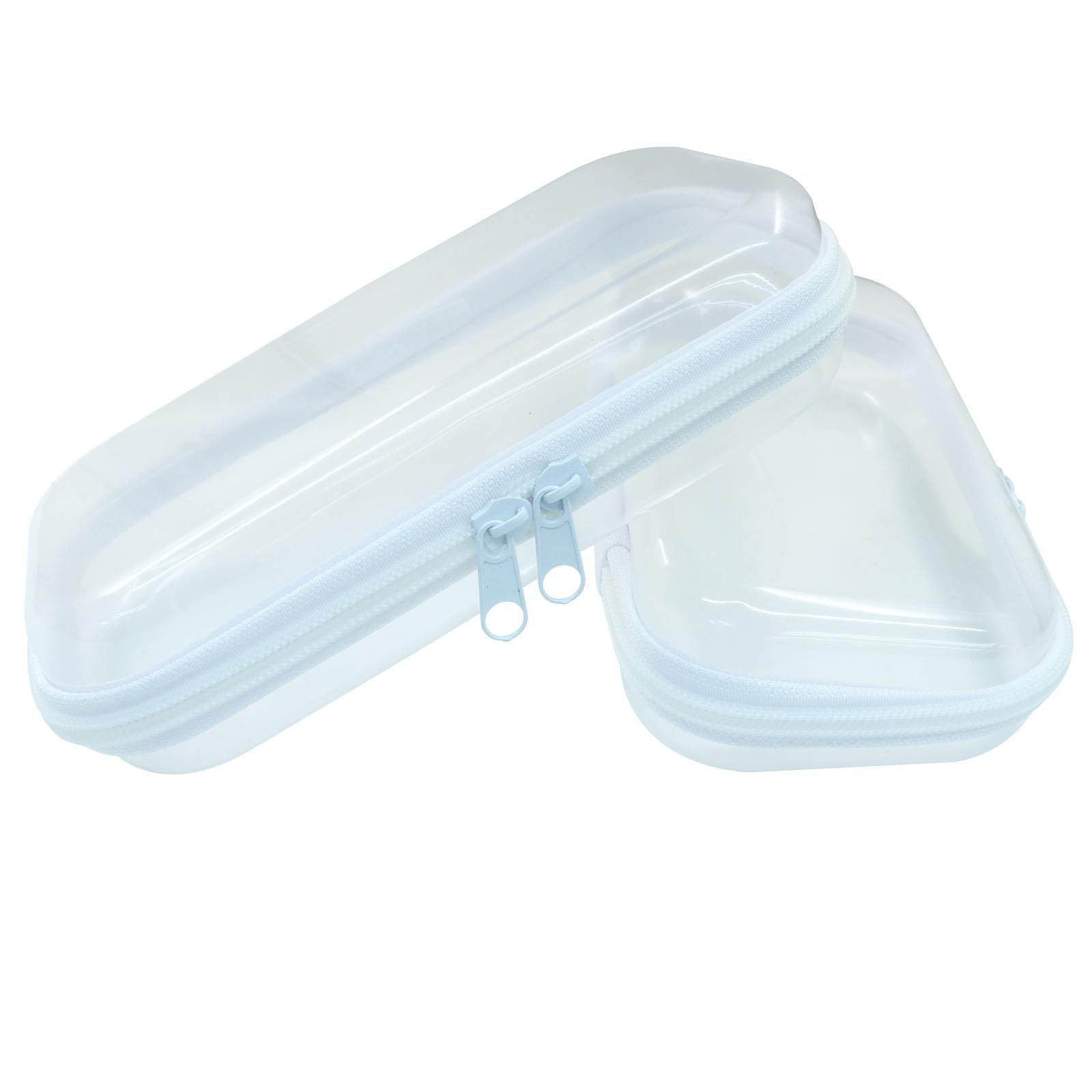 suiwotin 2pcs Clear Hard Shell Zipper Cases - Plastic Double Zippered Storage Pouches for Travel, Makeup, Snacks & Cables Organization (Small)