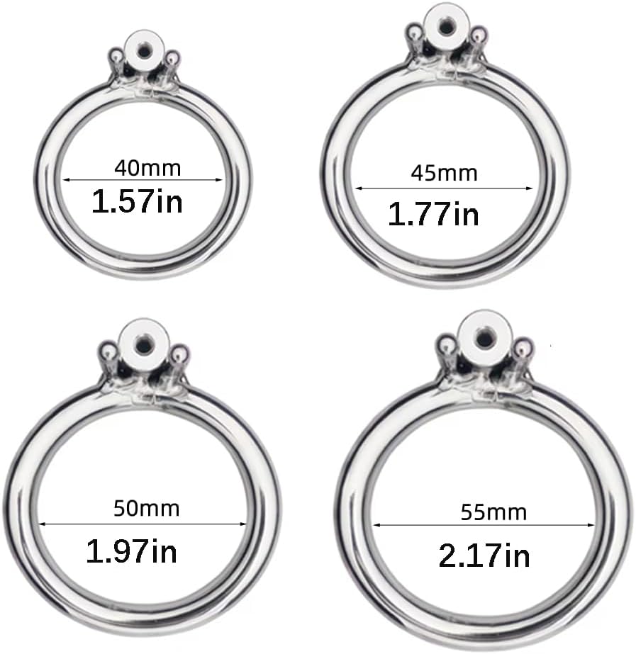Mini Flat Silicone Lifelike Cock Cage Chastity Devices with Metal Cock Ring, Wearable Penis Cage Devices with Leather Belt Adult Sex Toy for Men - with 4.5CM Ring