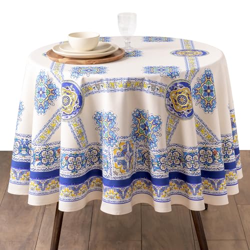 Maison d' Hermine Table Cloth Round Table 100% Combed Cotton 70" Diameter | Decorative for Dining Kitchen Room Farmhouse Party Home Hotel Restaurant Washable Table Cover Spring Summer - Sciacca