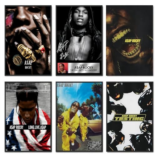 DEJIN Póster de Asap Rocky (juego de 6) póster musical en lienzo para dormitorio, sala de estar, pasillo, cocina, oficina, decoración de pared de 20 x 30 cm, estilo sin marco 2