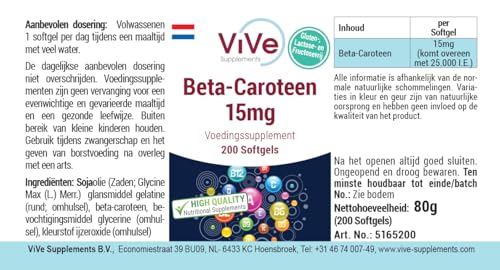 Bêta-carotène 15mg - 200 gélules - 15mg par jour (équivalent à 25 000 UI) - Hautement dosé - Pour plus de 6 mois - Qualité allemande - ViVe Supplements – vue 7
