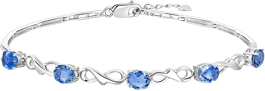 Tennis Bracelet 9K/14K/18K White Gold Infinity with Sapphire, Womens Friendship Bracelets