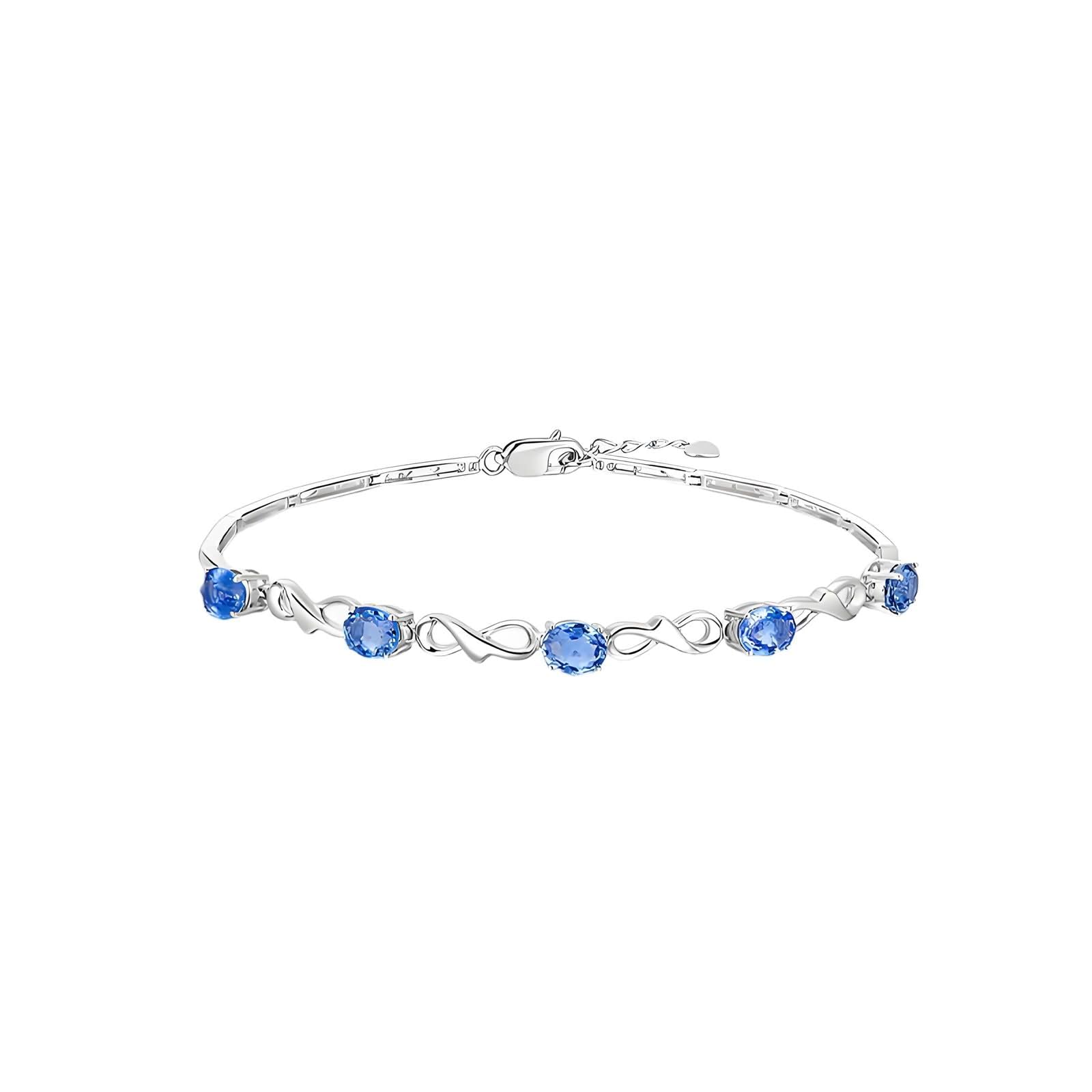 Pulseras de zafiro para mujer, infinito con zafiro, pulseras de oro blanco de 14 quilates para mujer, 20 + 3 cm