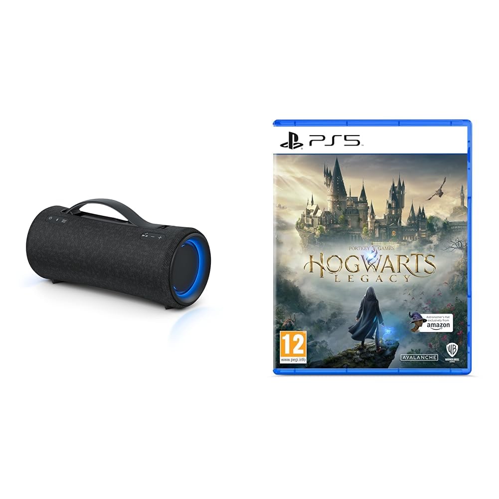 SonySRS-XG300 - Portable wireless Bluetooth speaker with powerful party sound and lighting - waterproof, 25 hours battery life, smartphone and quick charging - Black & Hogwarts Legacy PS5