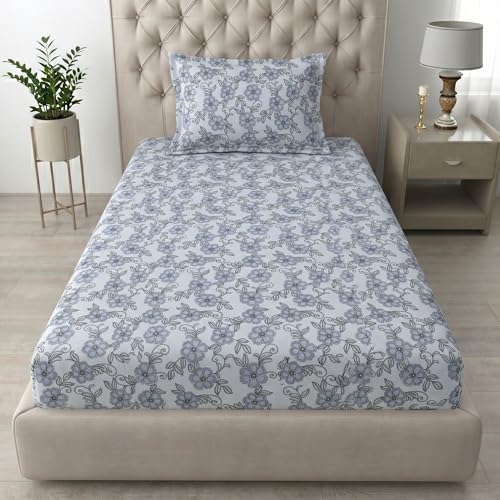Image of Mafatlal 186 TC Grace Cotton Bedsheet for Single Bed | 154 x 228 cm | Soft, Durable & Breathable Fabric | Includes Pillow Cover