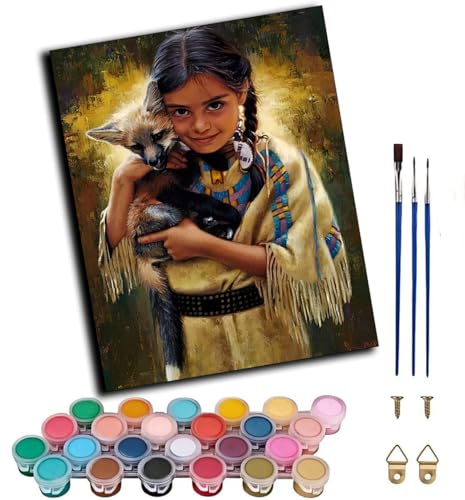 CAOGUANYU Pintar por Numeros para Adultos,Jefes tribales indios, hombres y mujeres 40x50cm con Pinceles y Pinturas DIY Pintura al óleo Decoraciones para el Hogar Regalo，sin marco