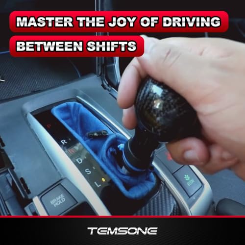 TEMSONE Universal Carbon Fiber Shift knob Round Ball Compatible with Lock/Button Automatic Transmission,Give for Boyfriend Father\'s Carbon Pattern Gear Shift Gift Box(Black)