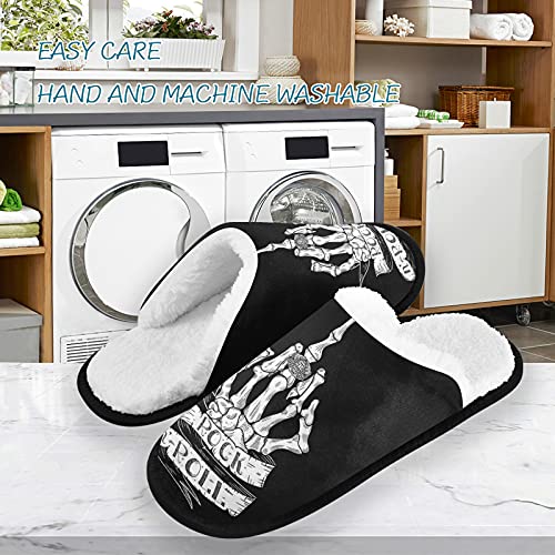 Dussdil Skull Rock Roll Ring House Slippers Halloween Skeleton Hand Home Spa Slippers Memory Foam Closed Toe Slipper Non Slip for Hotel Bedroom Travel Shoes Women Men M4