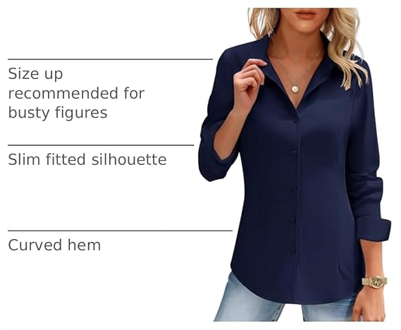 HOTOUCH Womens Button Down Shirts Long Sleeve Dress Shirt Fitted Work Tops