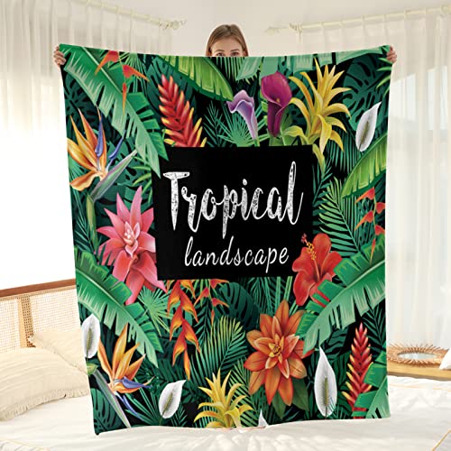 Wesan Tropical Landscape Floral Blanket Colorful Flowers Summer Gifts For Women Kids Girls Scenery Green Plants Foliage Throw Tropical Decor Soft Plush Throw 50"X60" #TOP11