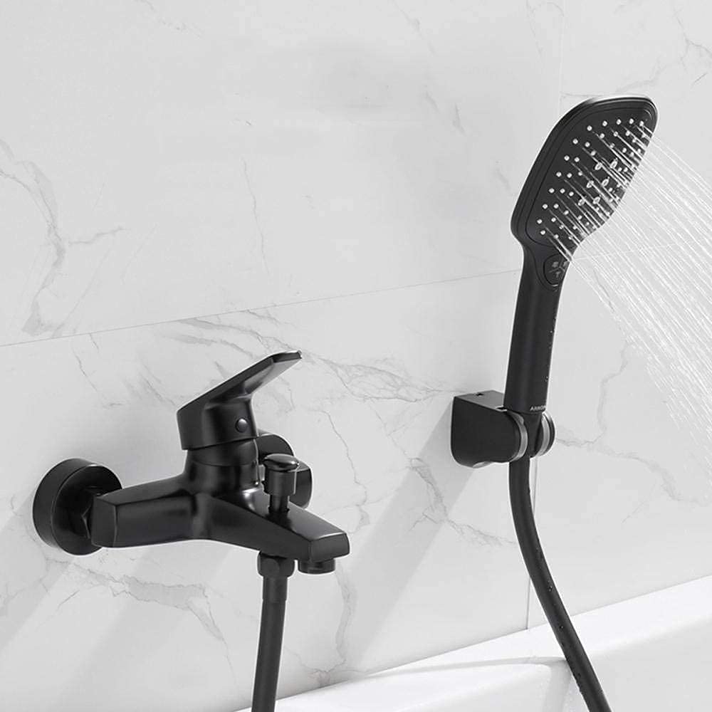 Mélangeur de baignoire laiton noir robinet de remplissage mural avec combiné de douche