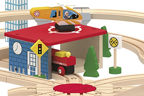 Leomark Holzeisenbahn - mit 130 Teilen - Spielzeug Eisenbahn, Kinder-Bahn Zug, Spiel-Set Holz, Konstruktionsspielzeug + Magnetwagen – Bild 5