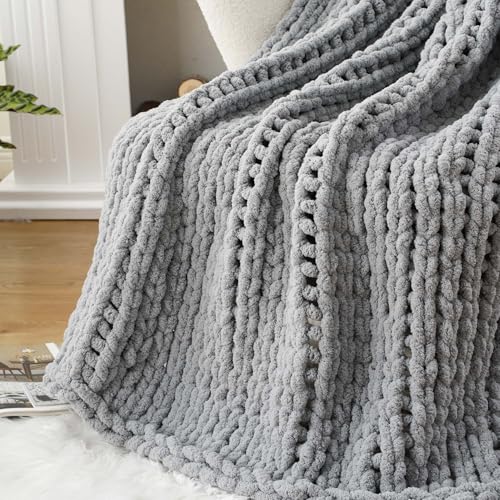 Battilo Chunky Knit Throw Blanket, Soft and Thick Chenille Throw Blanket, 50"x60" Handmade Cable Knit Crochet Blanket, Large Rope Knot Throw Blankets for Couch Sofa Bed Home Decor, Light Grey by Battilo - Image 9