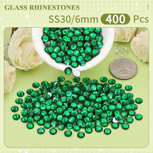 Image of 400PCS SS30 /6mm Crystal Glass Rhinestones for Bedazzling (Emerald Green) | Flatback Rhinestones for Crafting DIY Nail Art Makeup Decoration, Gems Diomand Charms for Tumbler Shoes Clothing Mug
