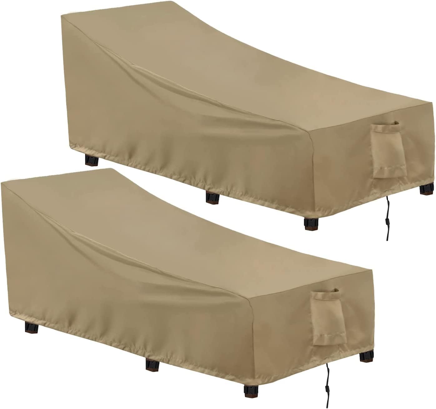OutdoorLines Outdoor Waterproof Patio Chaise Lounge Chair Cover - UV Resistant Lounger Covers Heavy Duty Weatherproof Patio Sofa Furniture Covers, 2 Packs, 68Wx30Dx30H Inches, Camel