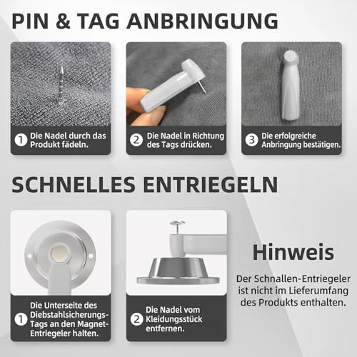 SECUREYVILL Sicherheitsetiketten für harte Kleidung, mit Seil, Mini-Einzelhandels-Mini-Tag mit 100 Pins, Etikett kompatibel mit AM-58 kHz System, kompatibel mit Checkpoint für Kleidung, Schuhe