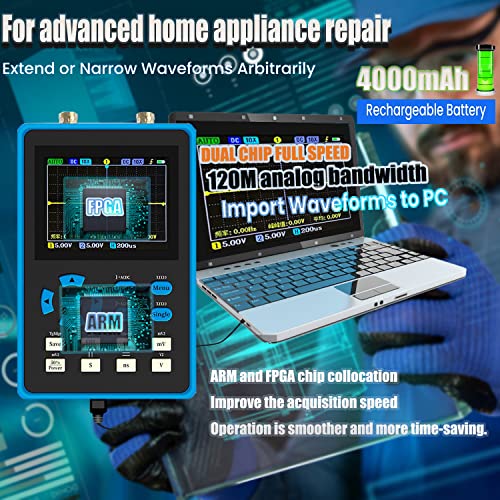 2 In 1 Handheld Digital Oscilloscope & Dds Signal Generator, 2 Channels 120Mhz Bandwidth 500Msa/S Sampling Rate, 2.8" Lcd Backlight Display, Automatic Measurement #TOP4