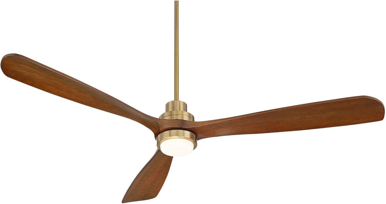 Casa Vieja 66" Delta XL Modern Indoor Ceiling Fan 3 Blade LED Light Remote Control Soft Brass Finish Brown Walnut Finish Blades Bedroom Living Room Kitchen Dining Room DC Motor Decorative Dimmable