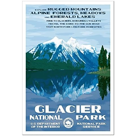 National Park Posters Glacier National Park, Add Some Retro Flair To Your Home - Original Vintage National Park Decor Design by Robert B. Decker - 100% Recycled Material - Unframed - 13" x 19" Cover