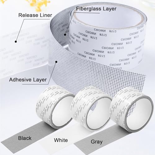 JClorix Fliegengitter Reparatur Klebeband, 5 cm x 10 m Selbstklebendes Reparatur-Set für Moskitonetz, Zelt, Dachfenster, Poolnetze & Insektenschutzgitter, Wasserdichtes PET Material (Schwarz)