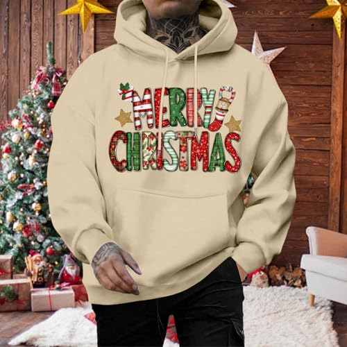 Men's Merry Christmas Graphic Hoodies Drawstring Casual Sweatshirt Drop Shoulder Pullover Vacation Top Fall Party Home Work2