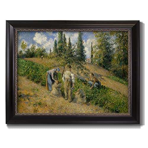 Renditions Gallery Abstract Art Artwork The Harvest, Pontoise Canvas Paintings by Camille Pissarro for Bedroom Dining Living Room Office Home Kitchen Wall Decor - 23X32 - Ebony & Gold Framed - LT499