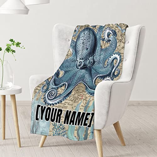 Mercuryelf Custom Octopus Throw Blanket - Soft, Fuzzy & Warm - 50x60 Inches Flannel Blankets for Living Room, Sofa - Vintage Throws Gift for Teens