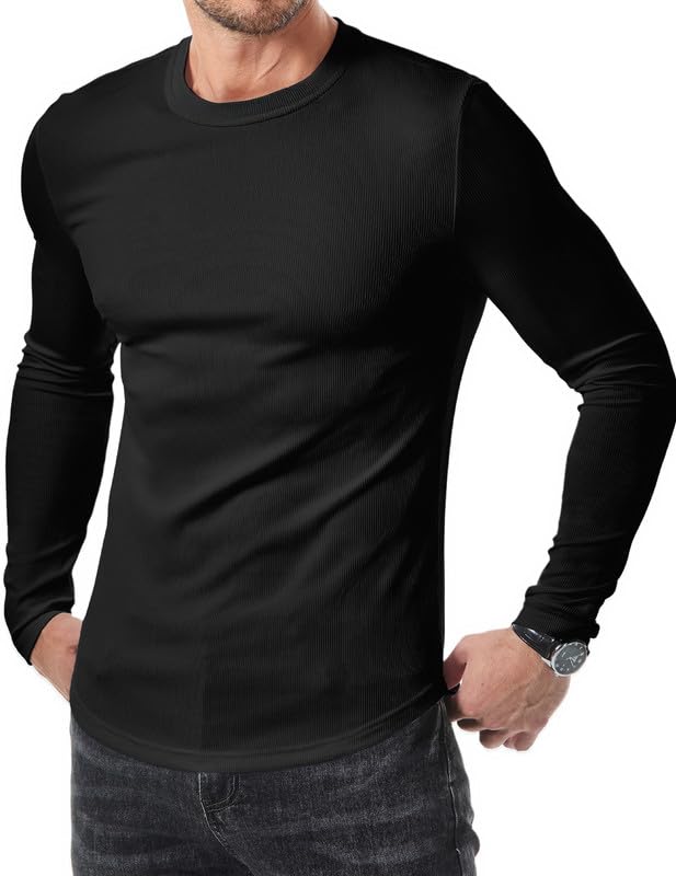 Elegancity Herren T-Shirt Slim Fit O-Ausschnitt Basic Langarm Pullover Freizeit Tee Shirt Einfarbig S-3XL