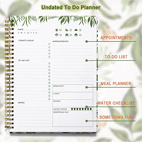 Utytrees Daily Planner Undated: 5.7"X8.5" Daily To Do List Notebook, Efficient Life Planner, Daily Journal With Inner Pocket, Meals Planner, Office Organization Notebooks For Women, Green #TOP1