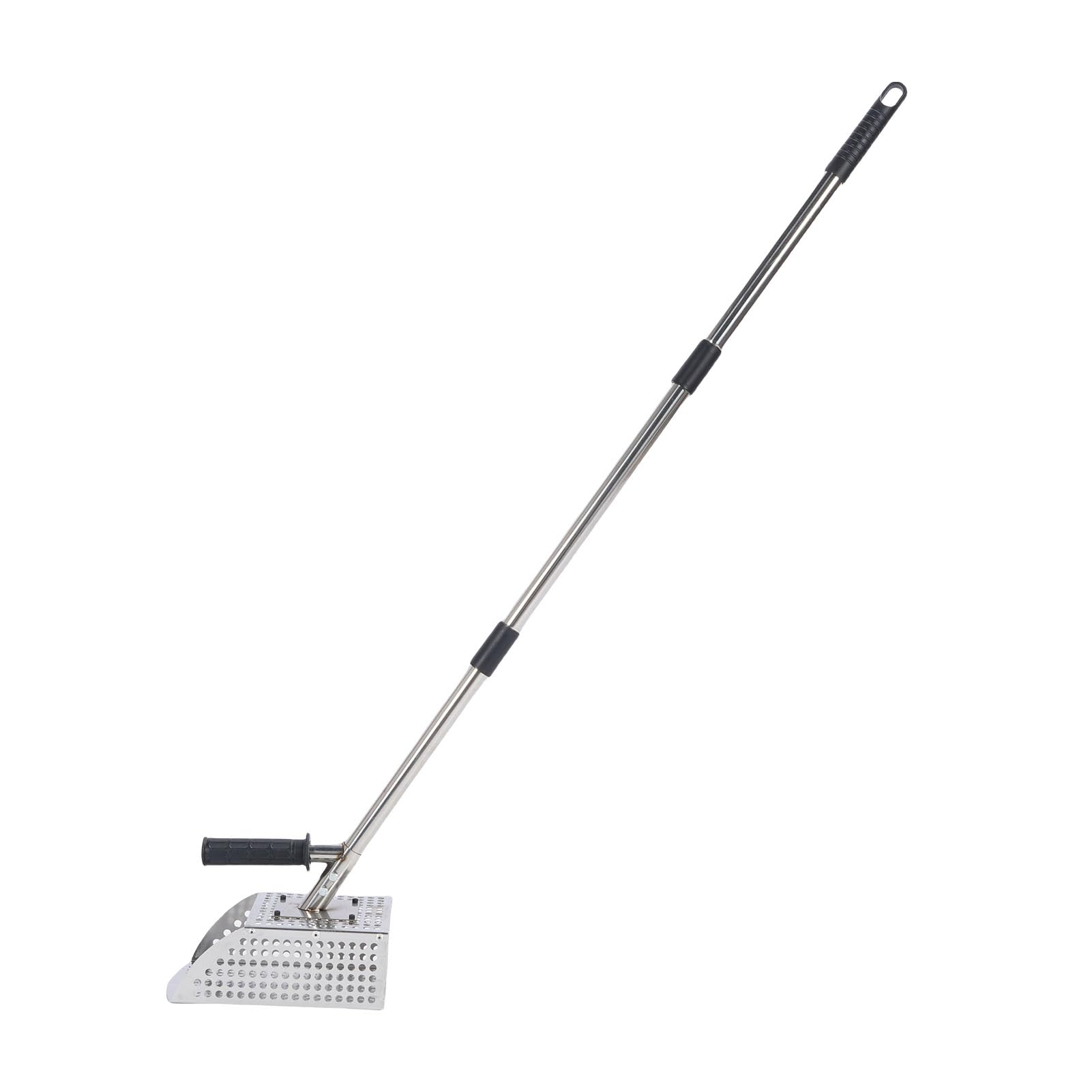 Łyżka do wykrywacza metali Wytrzymała stal nierdzewna Konstrukcja 2 w 1 Długi, zdejmowany, antypoślizgowy, gumowy uchwyt Wydajna łopata do przesiewania do poszukiwania skarbów na