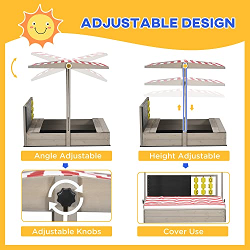 Outsunny Kids Sandbox With Canopy, Bench Seats Wooden Sand Pit, Backyard Toy With Chalkboard, Tic Tac Toe Game, Gift For Girls And Boys, Ages 3-7 #TOP4
