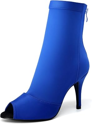 SWDZM Women Ballroom Dance Shoes Peep Toe Latin Salsa Performance Party Ankle Dance Boots