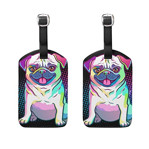 2 Sets Luggage Tags Pug Dog Pop Art Style Travel Id Bag Suitcase Handbag Tags #TOP20