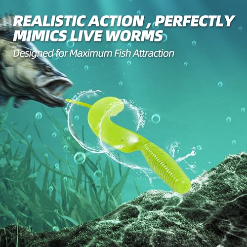Probite Curly Style Tail Worms Fishing Lures – Realistic Wavy Tail Soft Bait Grub Swimbaits for Saltwater & Freshwater – Perfect for Bass, Trout, Crappie & More (6inch, 20pcs, Yellow-Green) by PROBITE - Used condition - Image 3