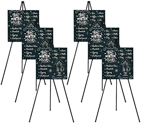 Folding Easel for Display, Portable Tripod, Easy-Set-up Floor Standing Poster Easel,Lightweight Metal Adjustable Display Easel, Base 63" Max. (Black, 6 Packs)