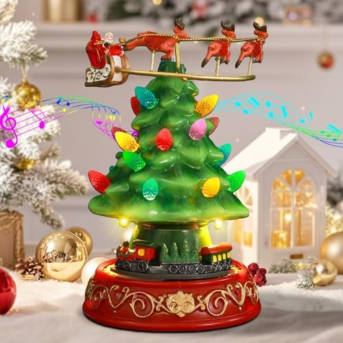 Musical Christmas Tree Decor with Rotating Train & Rotating Santa...