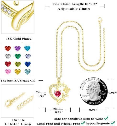HeartMelody Heart Necklaces for Women Gold,14k 18K White Gold Plated Dainty Rose Butterfly Necklace with Garnet Birthstone Pendant Necklace Everyday Jewelry Birthday Christmas Gifts for Women Mom Her - Image 3