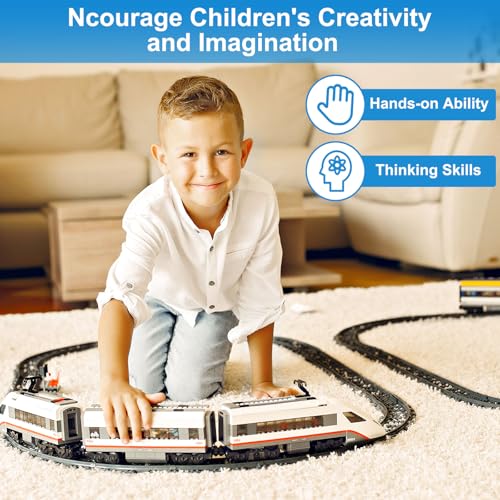 Bausteine Zug Schienen Set, 54 Stück City Eisenbahn Schienen for Train, Bestehend aus Cross Track Gerade, Kurven Schienen, City Erweiterungsset Gleise Kompatibel mit dem Marktführer