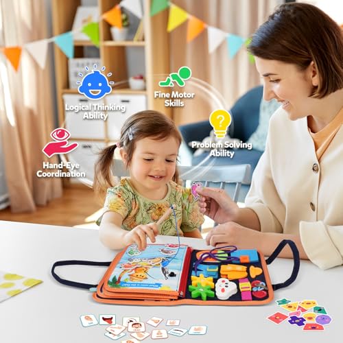 Image of ZOOI Toddler Toys Montessori Busy Board, 2 Year Old Boy Girl Birthday Gift, Montessori Toys for 1 Year old Boy, Busy Book Toy for Toddlers Ages 1-3, Educational Activity Book for Learning Motor Skills