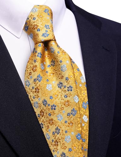 Image of Barry.Wang Floral Ties for Men Flower Necktie with Tie Clip Formal