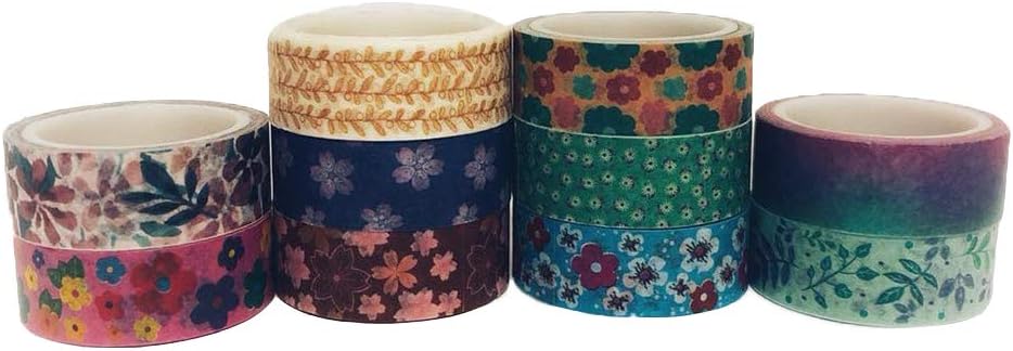 Meiwash Decorative Washi Tape Set Adhesive Multi-Pattern Washi Masking Tape Scrapbooking and Bullet Journaling Tape Decoration for DIY Gifts Arts and Crafts (Flowers& Leaves,Pack of 10)