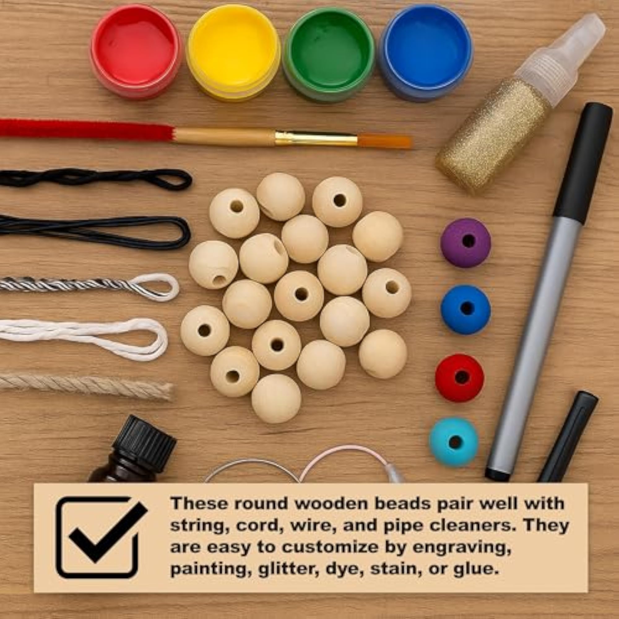 300 16mm Round Huge Wooden Beads for Macrame Supplies