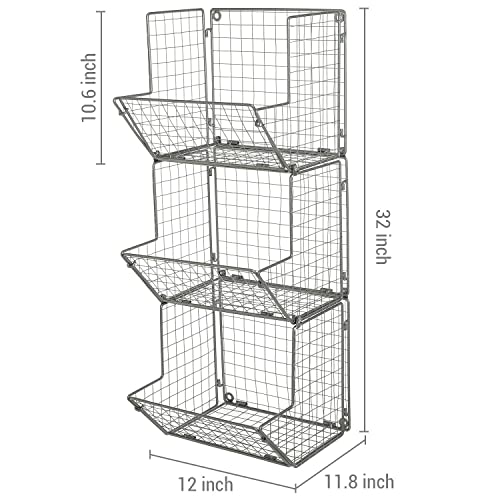 Mygift 3-Tier Gray Metal Wire Wall Mounted Kitchen Produce Fruits Bin Rack, Bathroom Towel Storage Baskets #TOP3