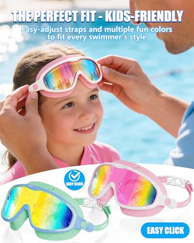 Aegend Swim Goggles for Kids Youth 3-14 – 2 PCS Wide Frame Anti-Fog Goggles – Ideal for Pool, Beach, Swim Lessons, Vacation — view 6