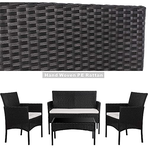 Walsunny-4-Pieces-Outdoor-Patio-Furniture-Sets-Rattan-Chair-Wicker-SetOutdoor-Indoor-Use-Backyard-Porch-Garden-Poolside-Balcony-FurnitureLight-Black