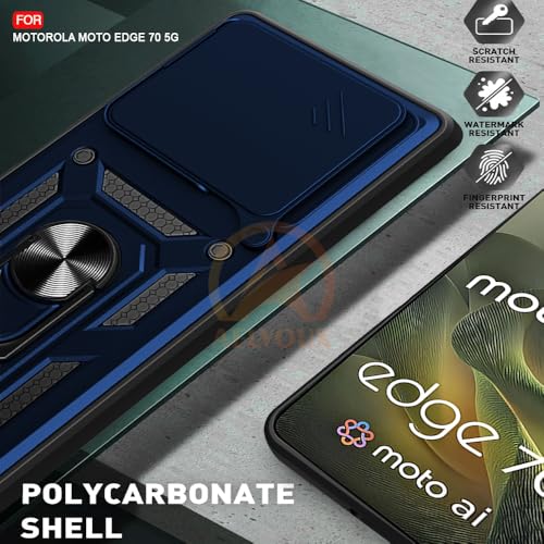 Image of Armor Bumper Back Cover Case for Moto Edge 70 5G Rotating Camera Cover, Ring Holder & Kickstand | Heavy Duty & 360 Degree Protection Moto Edge 70 5G Back Cover (Blue)