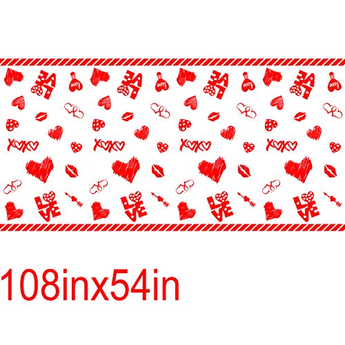 Valentine's Day Plastic Tablecloth Decorations - 3 Pack Disposable Thick Plastic Hearts Rectangular Tablecover (54 X 108 Inch) - Valentines Day Party Supplies, Wedding Anniversary Birthday Decor #TOP1