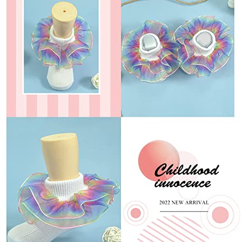 Hopply Toddler Girls Double Lace Socks Turn Cuff Shimmering Big Ruffle Rainbow Style Dress Lace Socks For Infant Kids #TOP2