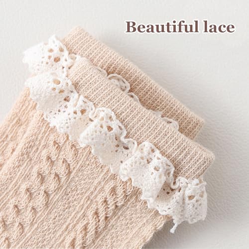 Meeshine 5 Pack Toddler Girls Ruffle Socks Eyelet Lace Trim Cotton Frilly Princess Dress Mesh Ankle Socks for 0-3T Infant2